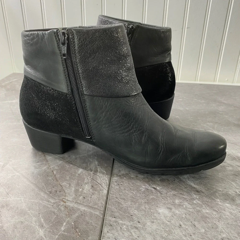 Mephisto Iris‎ Black Leather Glitter Ankle Boots Women Size 7.5 Air Jet Booties